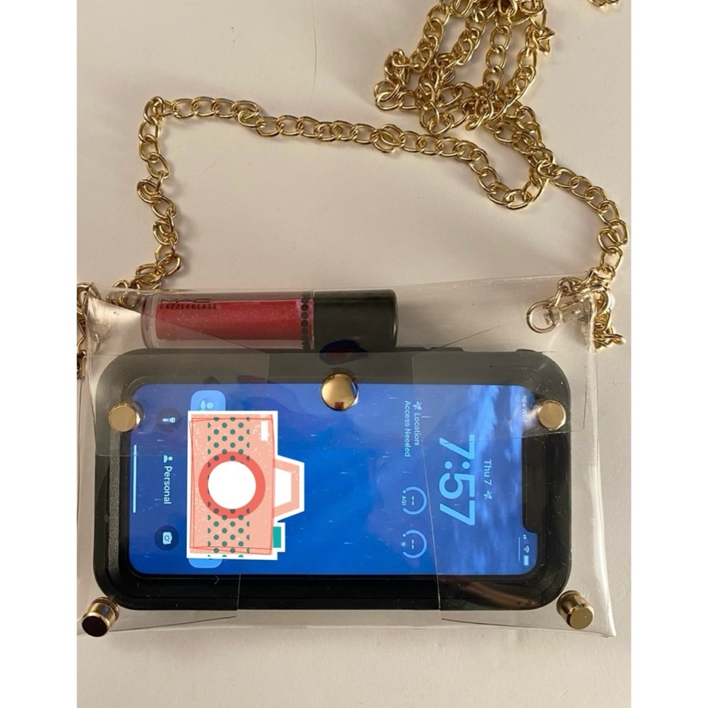 NEW! Clear Transparent Cross-Body Clutch w Gold Chain - Picture 4 of 12